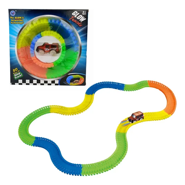 Pista Luminosa Flexible 80 Piezas Con Auto Luminoso Color Azul