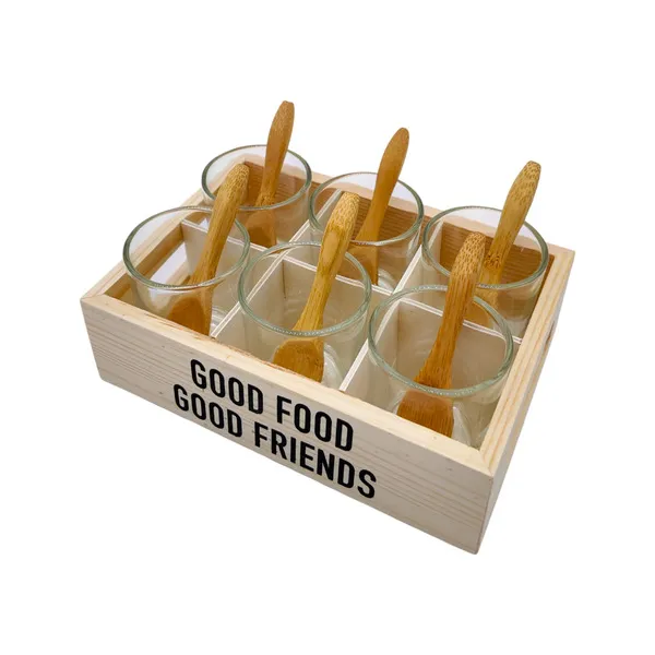 Set X6 Copetineros De Vidrio Y Madera Con Cucharitas