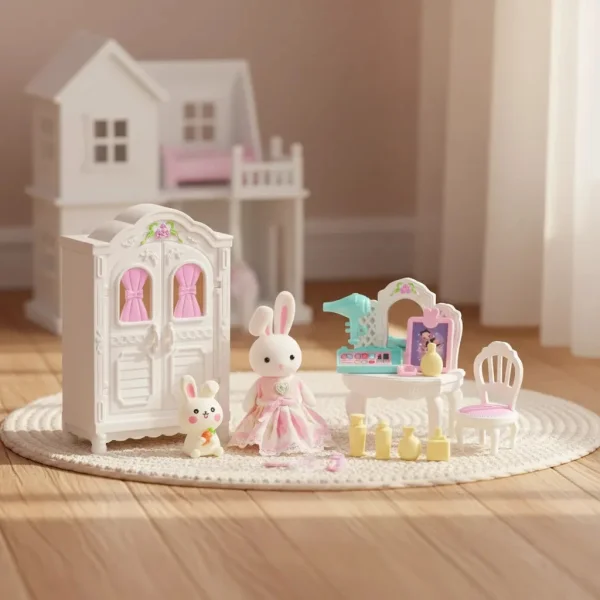 Casa Conejo Set Dormitorio Conejitos Juguete Accesorios Blanco