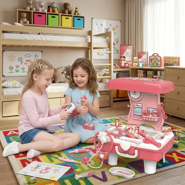 Valija Maletín Doctor Infantil Con Ruedas Set Juego De Rol Rosa