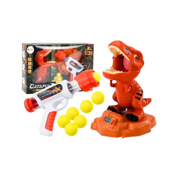 Dinosaurio Con Pistola De Lanza Dardo Pelota Juego Al Blanco Color Naranja