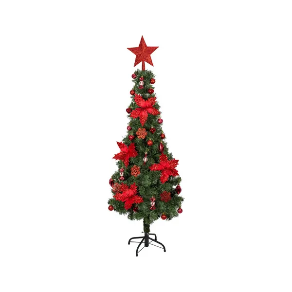 Arbol De Navidad Decorado Slim Verde 1,50mt + Kit Decoracion