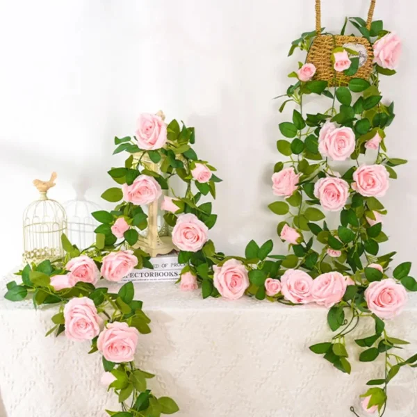 Flores Artificiales Enredadera Rosa Pack X6 Guirnalda Deco Blanco