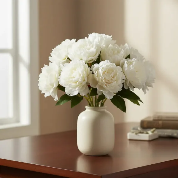 Ramo De Peonias Flores Artificiales 40cm Decoracion Calidad Blanco
