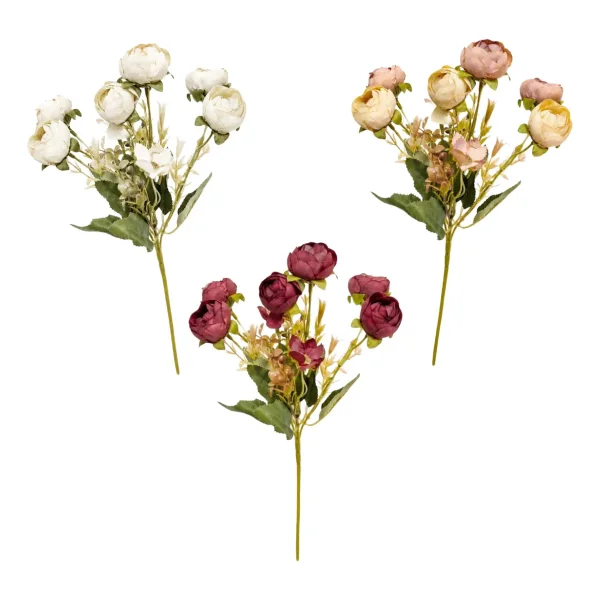 Ramo Flores Artificiales Peonías Mini 30cm Deco Vintage Rosa