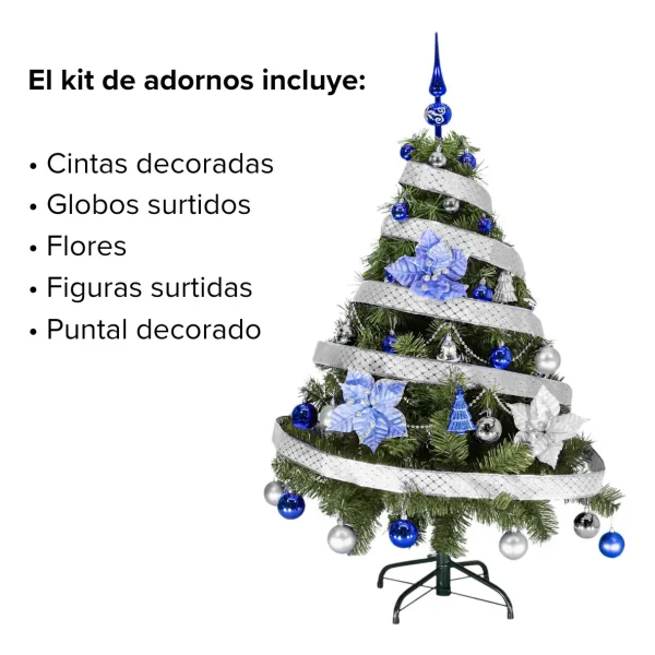 Arbol Navidad Tronador Verde 1,20 + Kit 30 Azul Plata