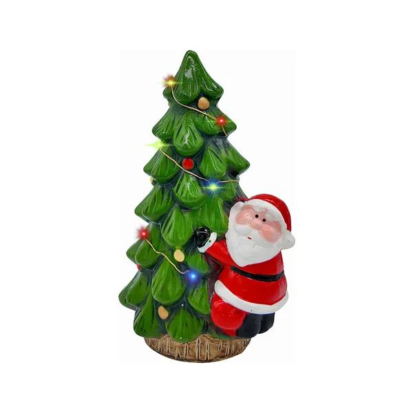 Adorno Ceramica Arbol De Navidad Papa Noel 23cm + Luz Deco Luces Amarillo