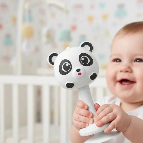 Sonajero Bebe Para Mesa Con Sopapa Base Ventosa Didactico Blanco Panda
