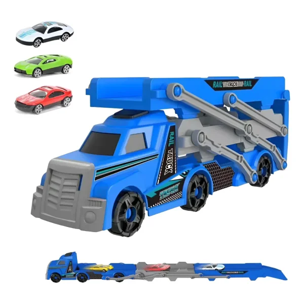 Camion Transportador Lanzador + 3 Autos De Carrera Niños Azul