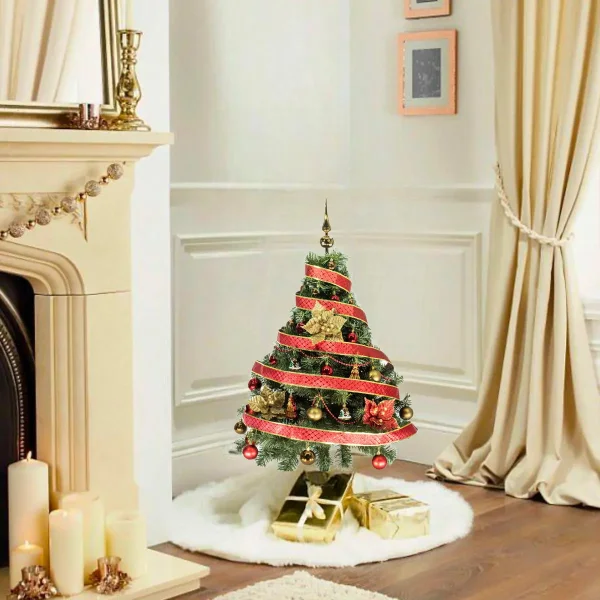Arbol Navidad Tronador Verde 1,20mts + Kit 30 Rojo Oro