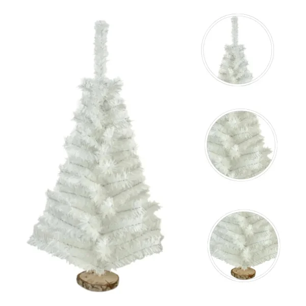 Arbol De Navidad Blanco 80cm Base Tronco Natural Mini Pino