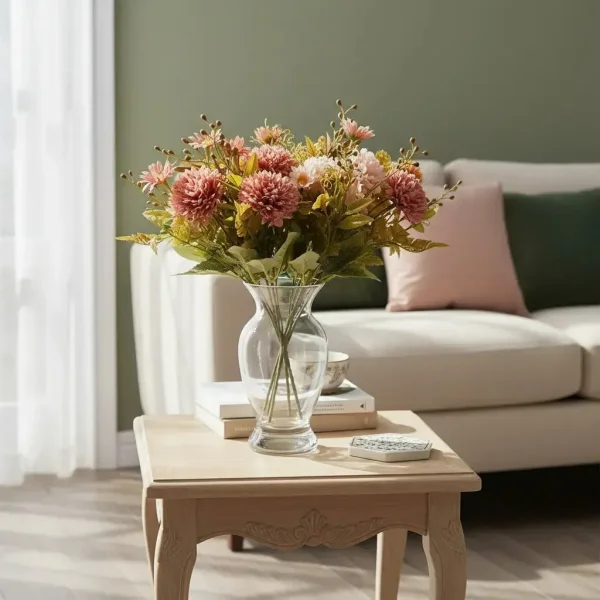 Ramo Crisantemos Flores Artificiales 30cm Decoración Pack X3 Salmon