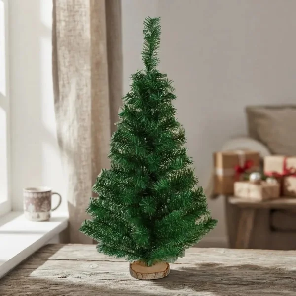 Arbolito Navidad Mini 60cm Con Base De Tronco Natural