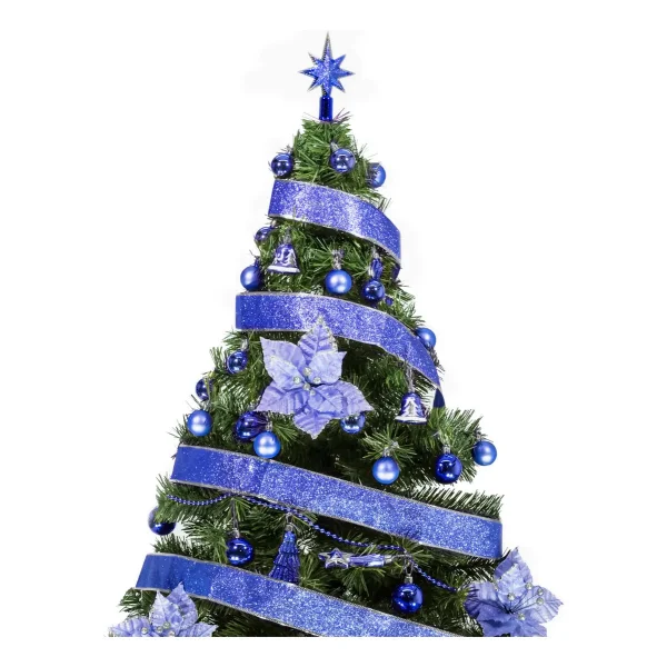 Arbol De Navidad Tronador De Lujo Verde 1,50mts Decorado Azul