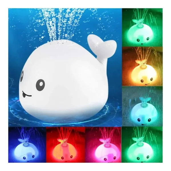Juguete Baño Bebe Ballena Lanza Agua Luces Led Bañera Tina Blanco