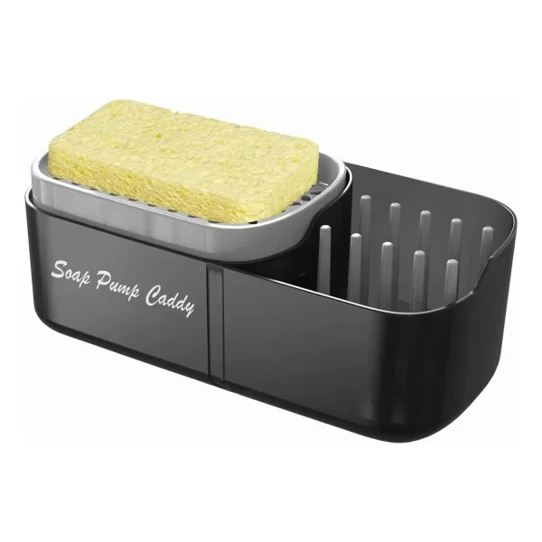 Organizador Dispenser Bacha 3 En 1 Escurridor Cocina Esponja Negro
