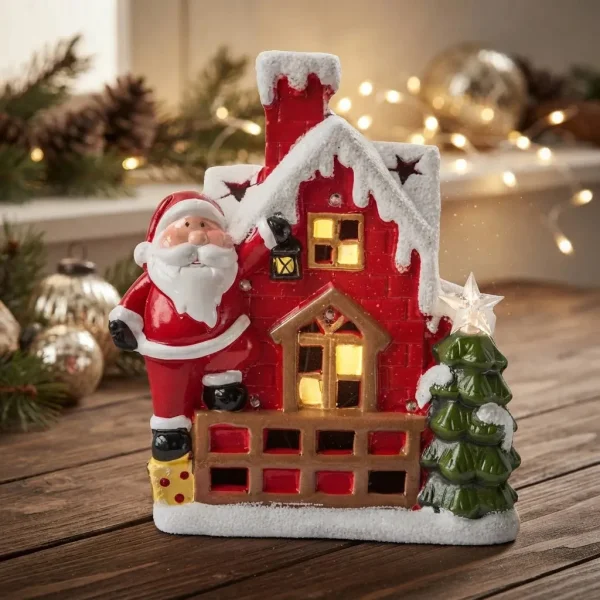 Decoracion Navideña Papa Noel Ceramica Con Luz 26cm Adornos Rojo