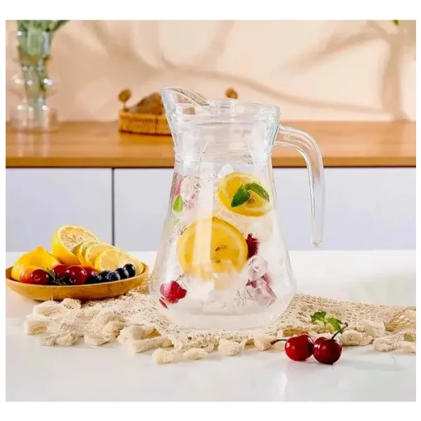 Jarra Vidrio Lisa Con Tapa 1.3 Litros Agua Jugo Transparente Transparente