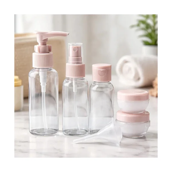 Kit Neceser Frascos De Viaje Avión Envases Recargables X5 Rosa Liso