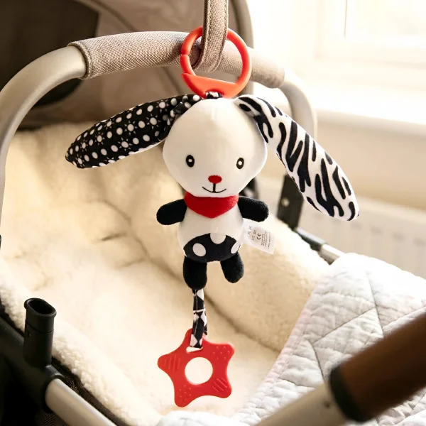 Peluche Colgante Bebé Conejito Sonajero Mordillo Cochecito B/n