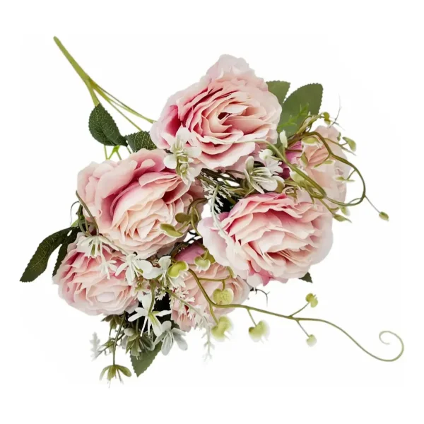 Ramo De Rosas Flores Artificiales 35cm Decoracion X3 Rosa Claro