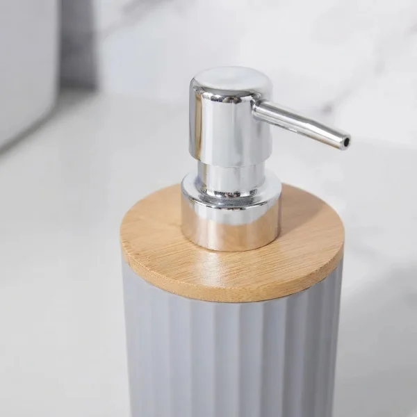 Set Accesorios Baño Kit 4 Piezas Dispenser Plastico Bambu Blanco