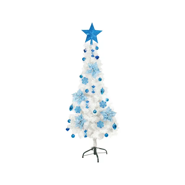Arbol Navidad Tronador Slim Blanco 1,50mt + Kit 31 Deco Azul