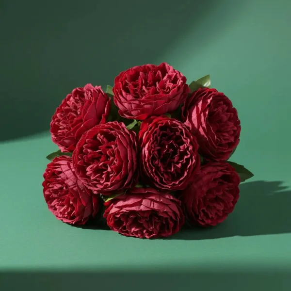 Ramo De Peonias Flores Artificiales 40cm Decoracion Calidad Bordó