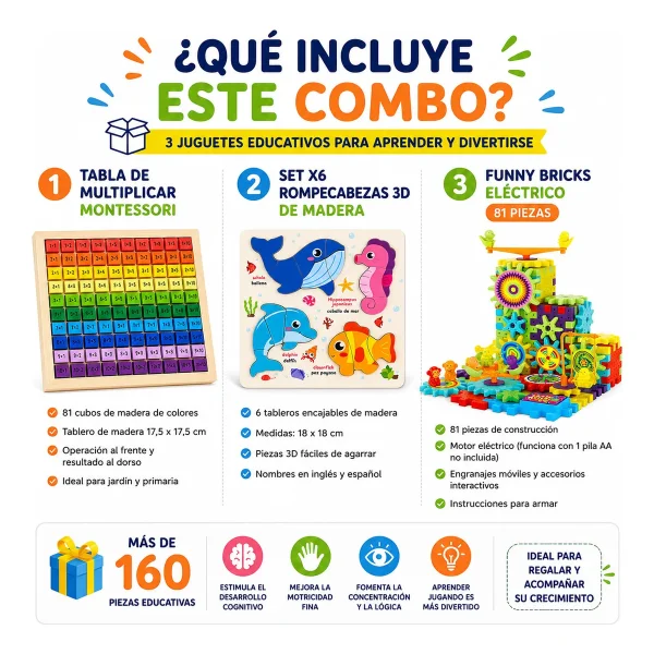 Bundle Montessori Kit X3 Juguetes Didacticos 1era Infancia Multicolor