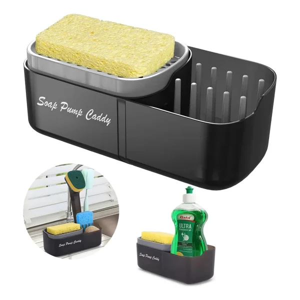 Organizador Dispenser Bacha 3 En 1 Escurridor Cocina Esponja Negro