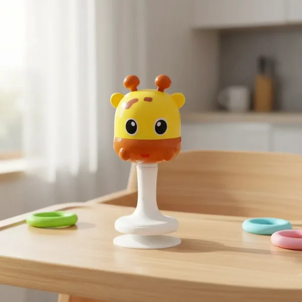 Sonajero Bebe Para Mesa Con Sopapa Base Ventosa Didactico Amarillo Jirafa