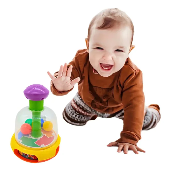 Juguete Didactico A Presion Con Pelotitas Para Bebe Color Amarillo