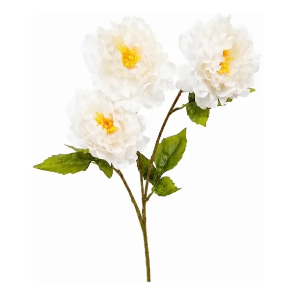Vara Peonias Artificiales 70cm Flores Grandes Deco Pack X3 Blanco