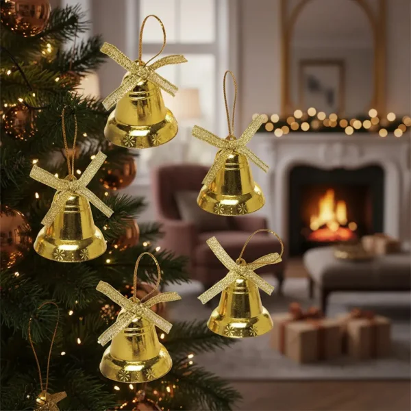 Adorno Decoración Árbol De Navidad Campana Colgante X12 Oro Campana Colgante