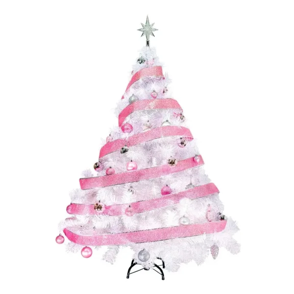 Arbol de Navidad Blanco  Montañes Deluxe 1,30mts Decorado Rosa
