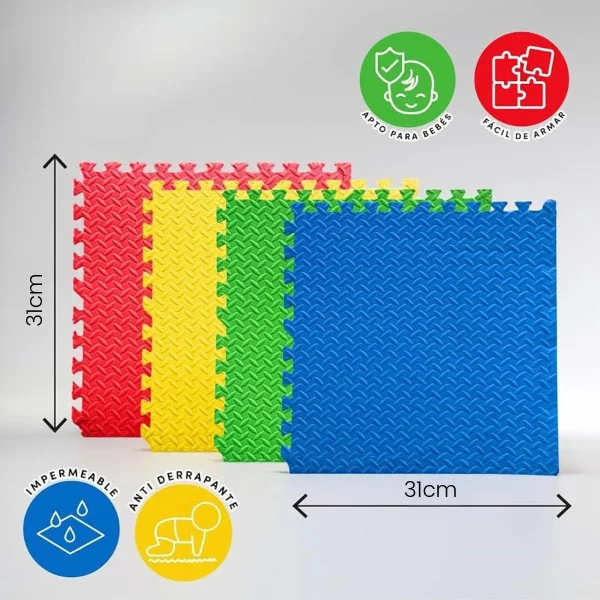 Piso Goma Eva Encastrable Pack X12 Gym Bebes Niños 10mm Multicolor