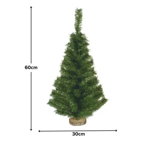 Arbolito Navidad Mini 60cm Con Base De Tronco Natural