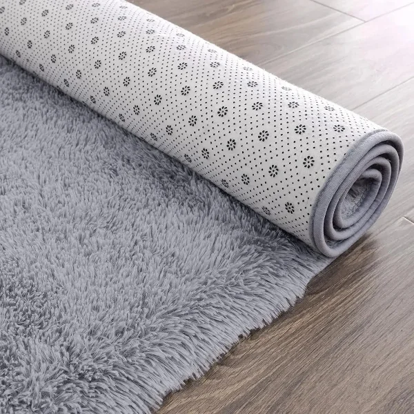 Alfombra Tapete Pelo Largo Nórdica Antideslizante 60x100cm 100 M 60 M Gris