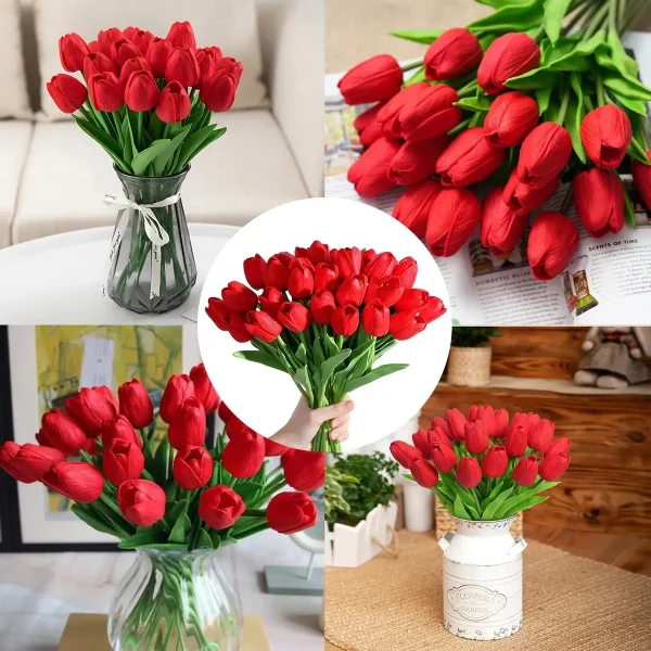 Tulipan Artificial Flores Artificiales Decoracion Ramo X5