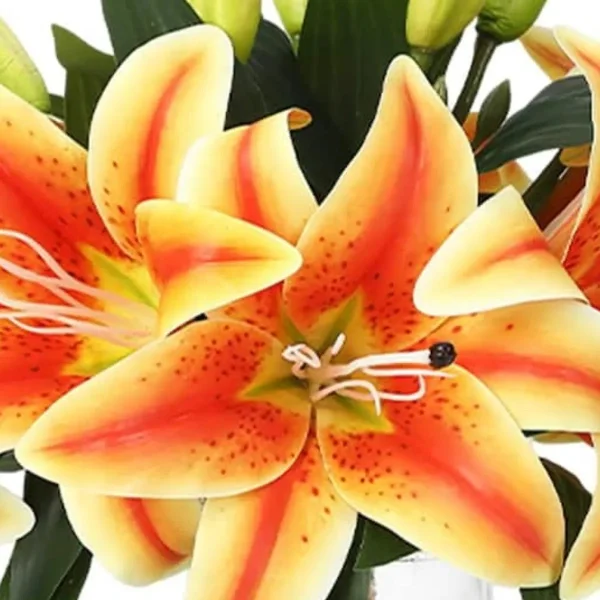 Ramo Lirios Flores Pack X3 Vara Lilium Artificiales 36cm Amarillo
