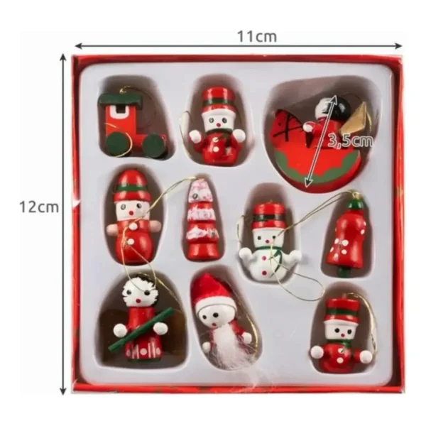 Set X10 Adornos Navideños Colgantes Madera Arbol Navidad Rojo