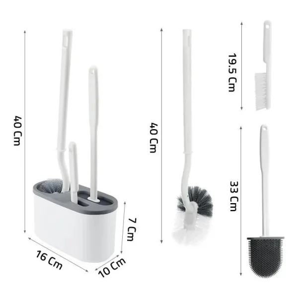 Set Escobillas Baño 3 En 1 Silicona Base Soporte Adhesivo Peltre
