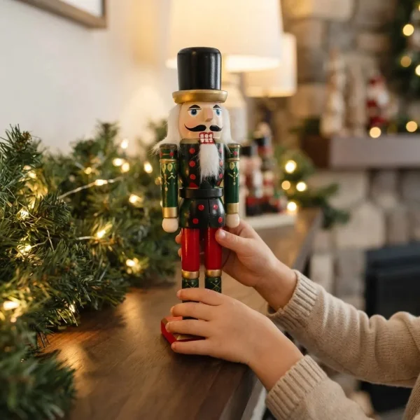 Cascanueces Navideño De Madera Soldado 30cm Adorno Navidad Verde