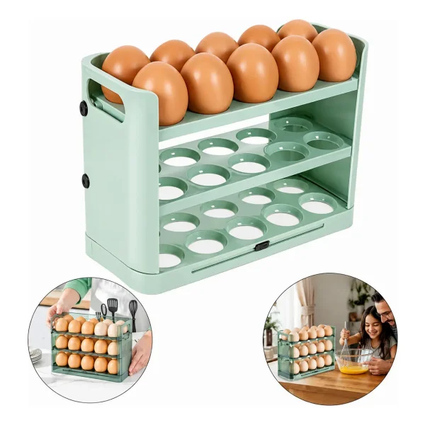 Huevera Organizador 3 Niveles Porta Huevos Heladera Mesada Verde Claro