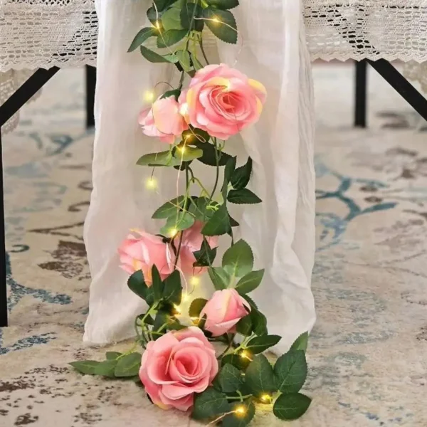 Flores Artificiales Enredadera Rosa Pack X6 Guirnalda Deco Blanco