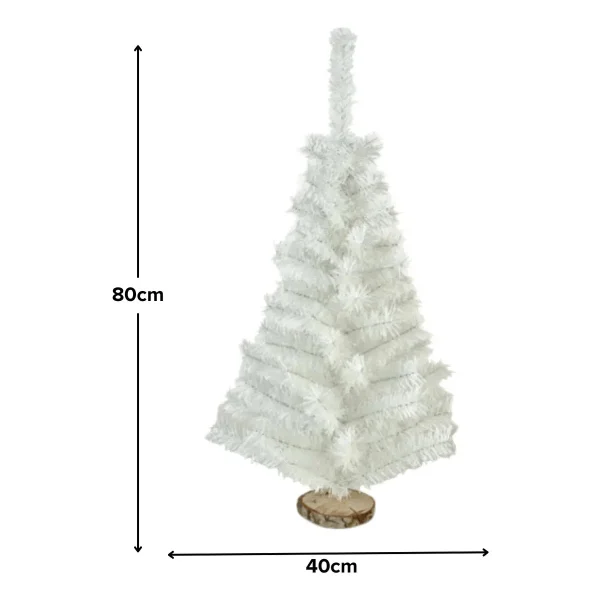 Arbol De Navidad Blanco 80cm Base Tronco Natural Mini Pino