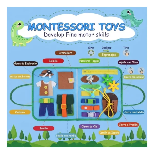 Valija Sensorial Tablero De Actividades Montessori Niños Multicolor