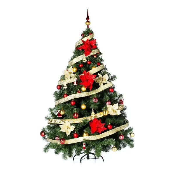 Arbolito Navidad Montañes Deluxe 1.80mts + Deco Rojo Oro Rojo Y Oro