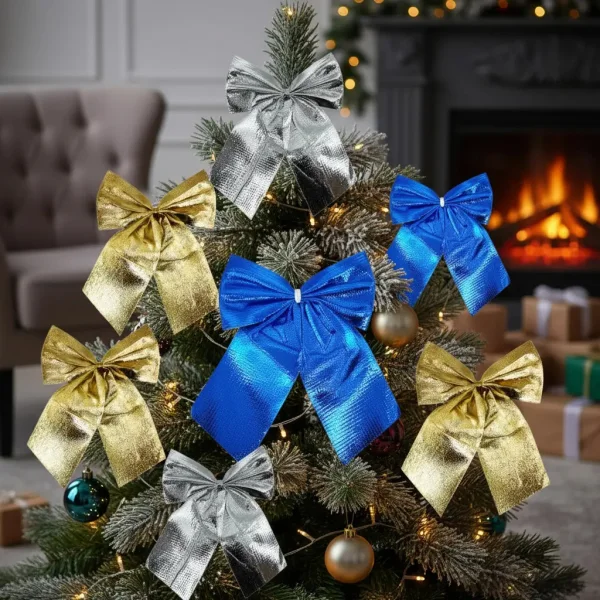 Adorno Colgante Navidad Moño 9cm Para Decoración Navideño X4