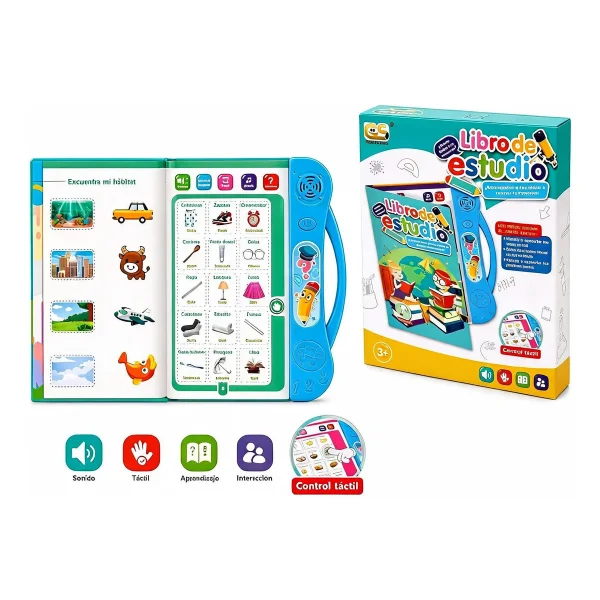 Libro Didactivo Interactivo Tactil Bilingüe Con Sonido Niños Celeste